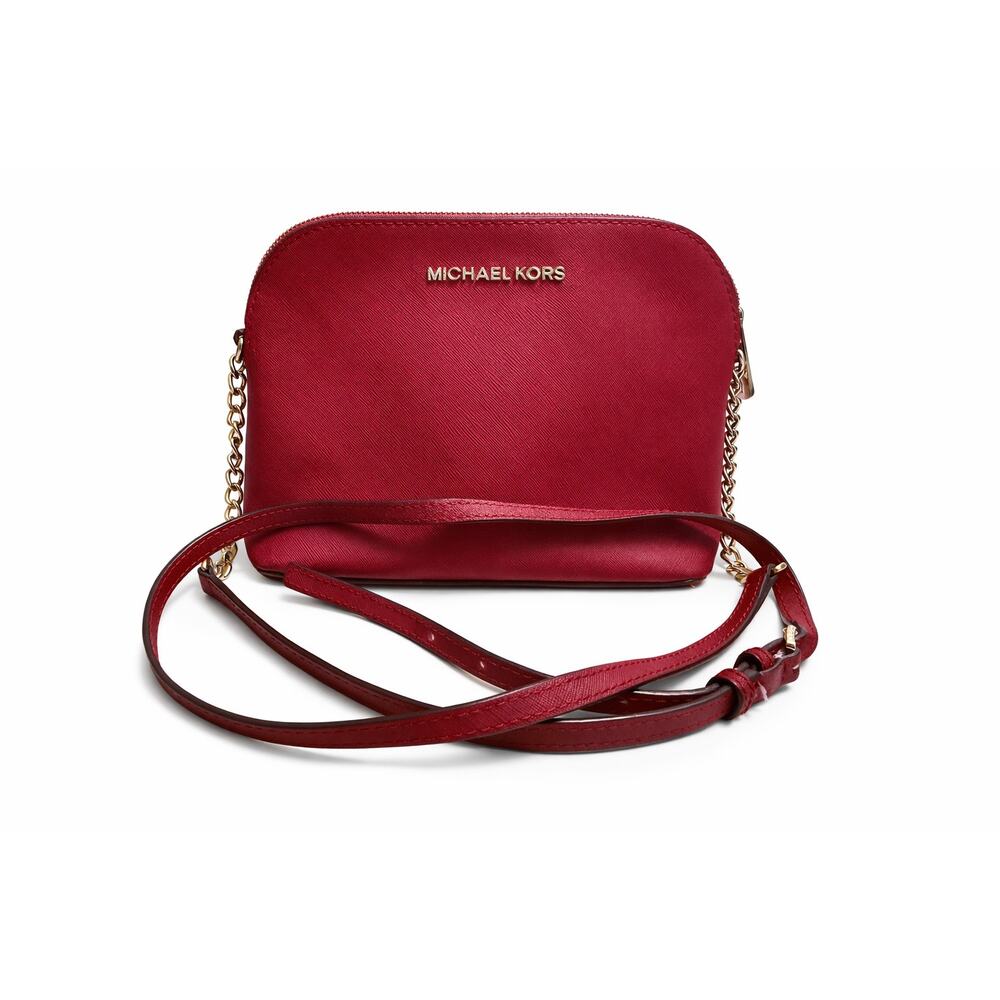 Michael Kors Jet Set Red Saffiano Leather Crossbody Gold Chain Y2K Chic